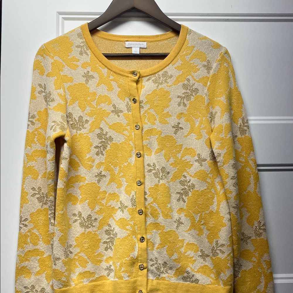 Charter Club Yellow Floral Cardigan